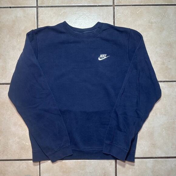 Nike Club Fleece Sweatshirt Navy Blue Crew Neck Pullover 804340-451 Mens Small - Picture 1 of 11